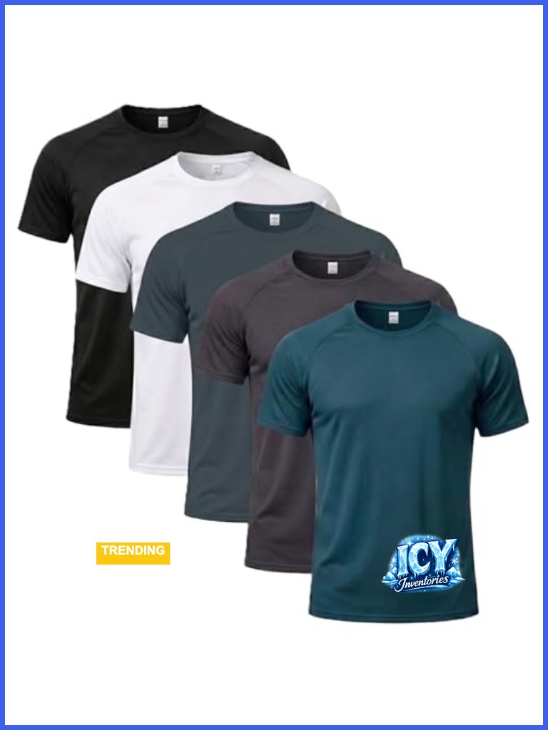 5 Pack Men's Cooling Ice-Silk T-Shirts - Dry Fit Workout Moisture Wicking